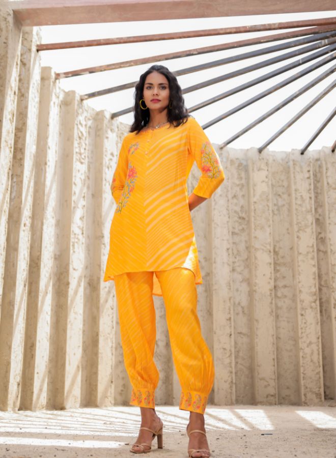 Yellow Floral Print Tunic and Pants Set
