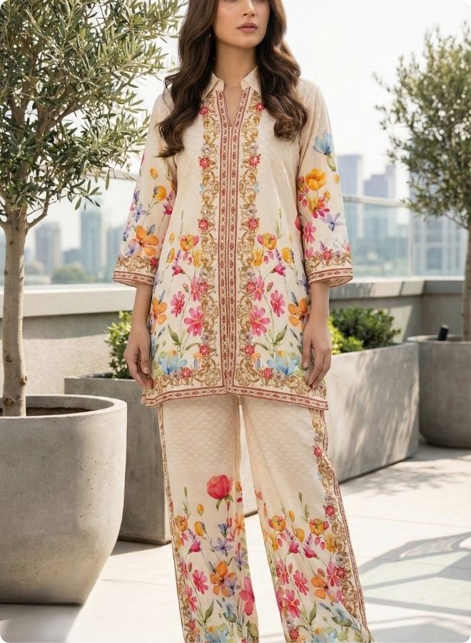 Beige Multi-Color Floral Kurta Set