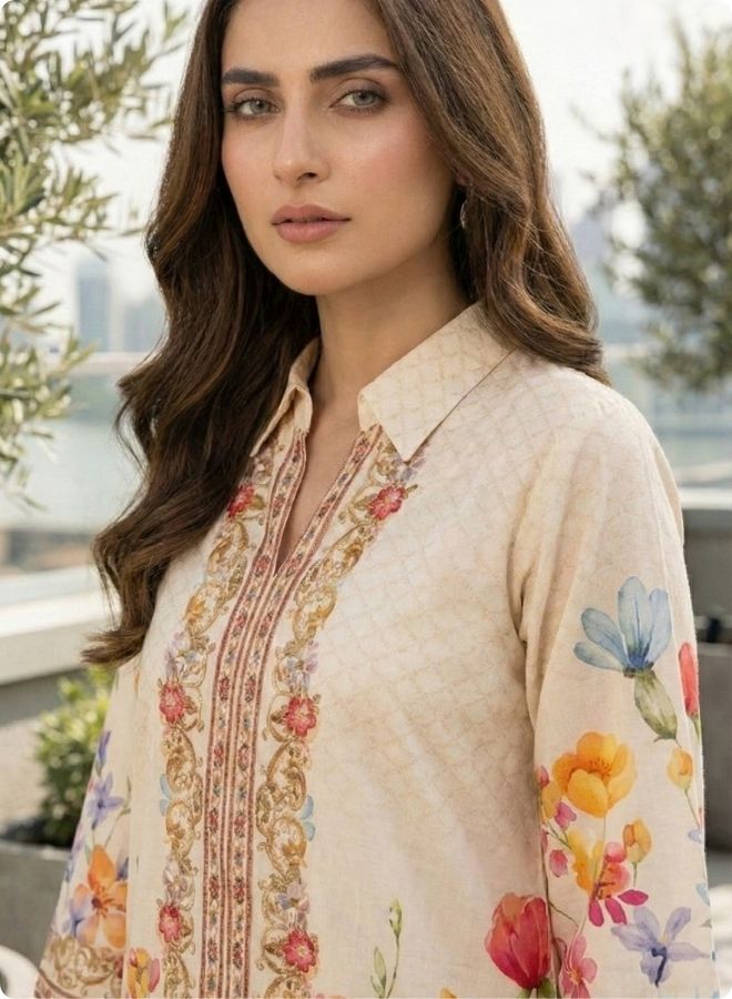 Beige Multi-Color Floral Kurta Set