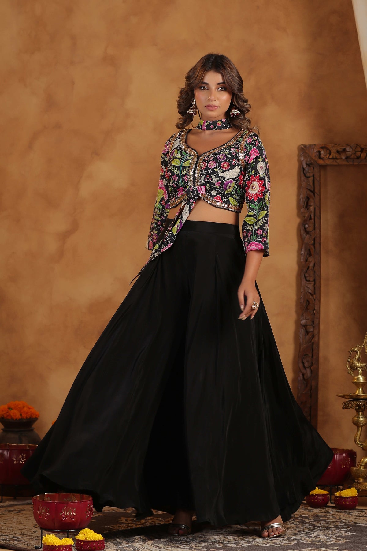Black Floral Embroidered Women Lehenga Set