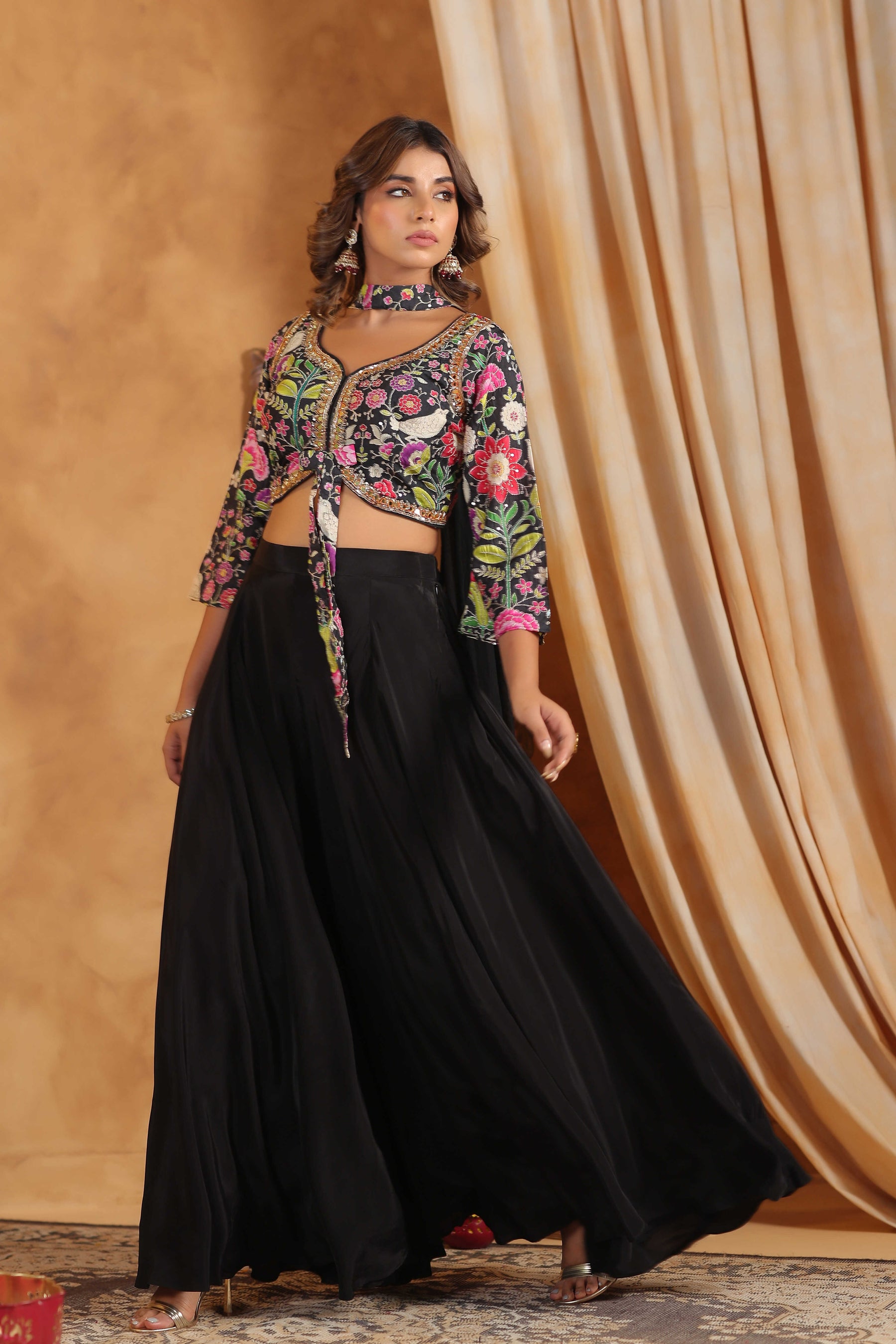 Black Floral Embroidered Women Lehenga Set