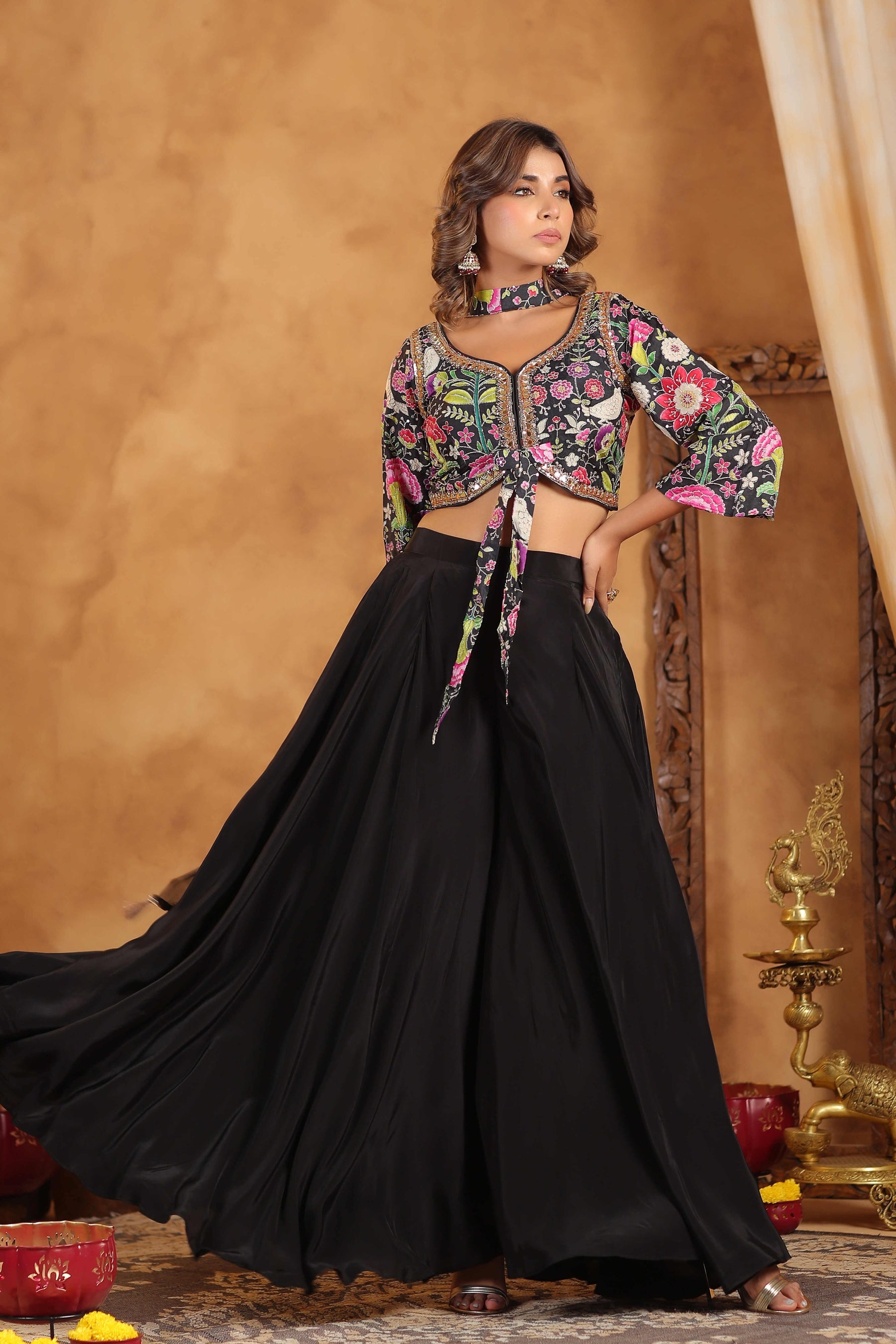 Black Floral Embroidered Women Lehenga Set