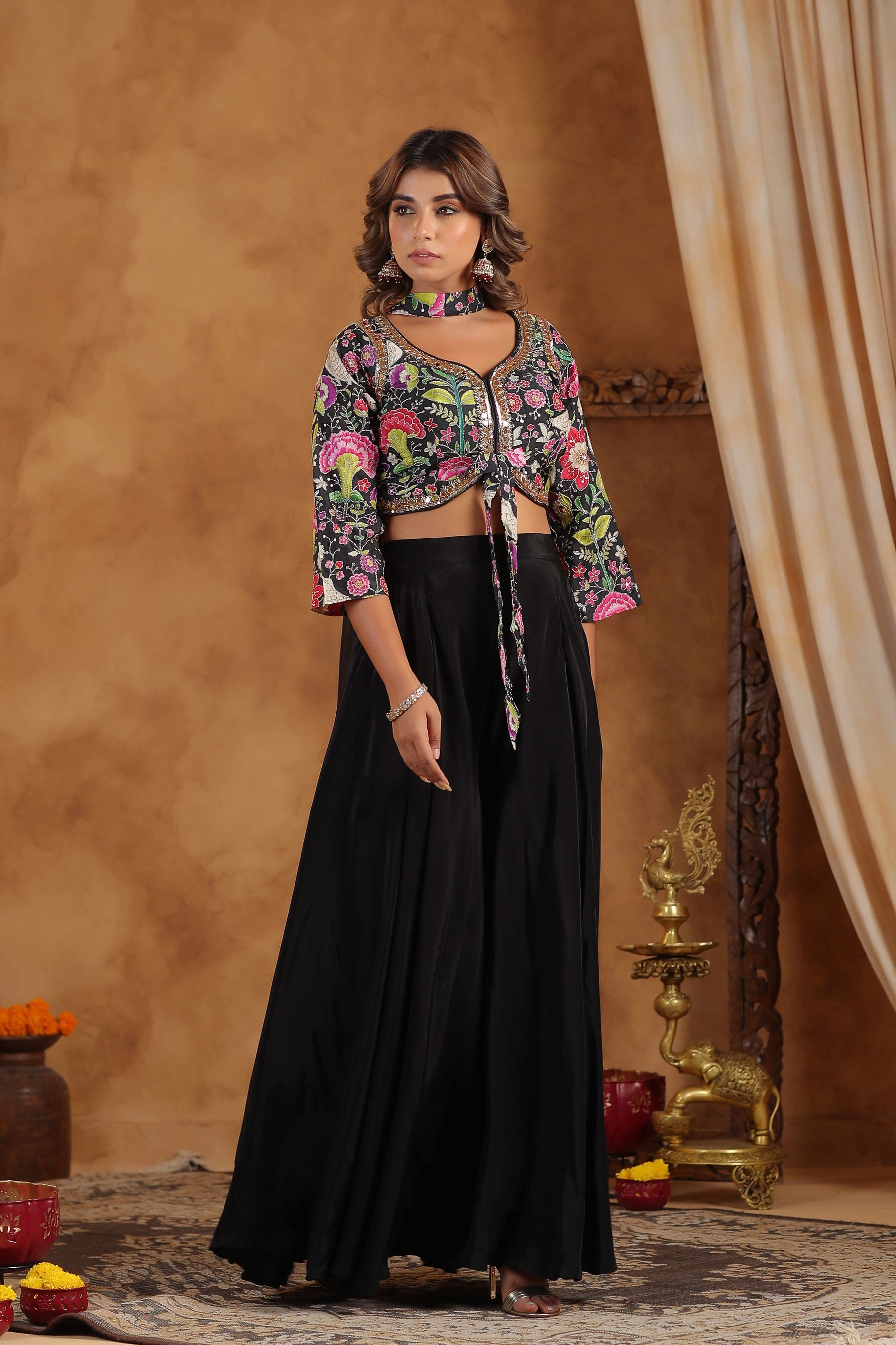 Black Floral Embroidered Women Lehenga Set