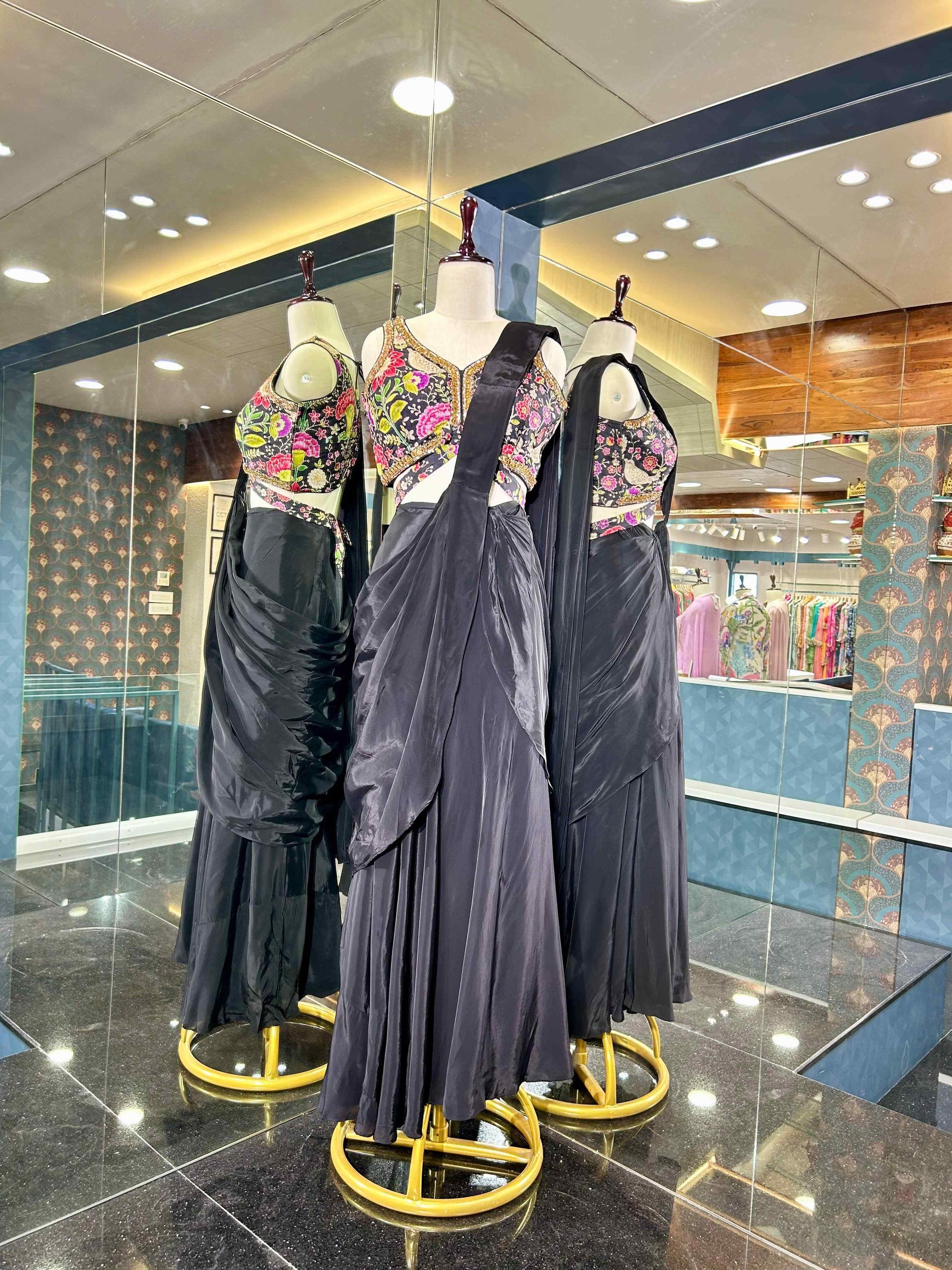 Black Embroidered Women Pre-Drape Sari