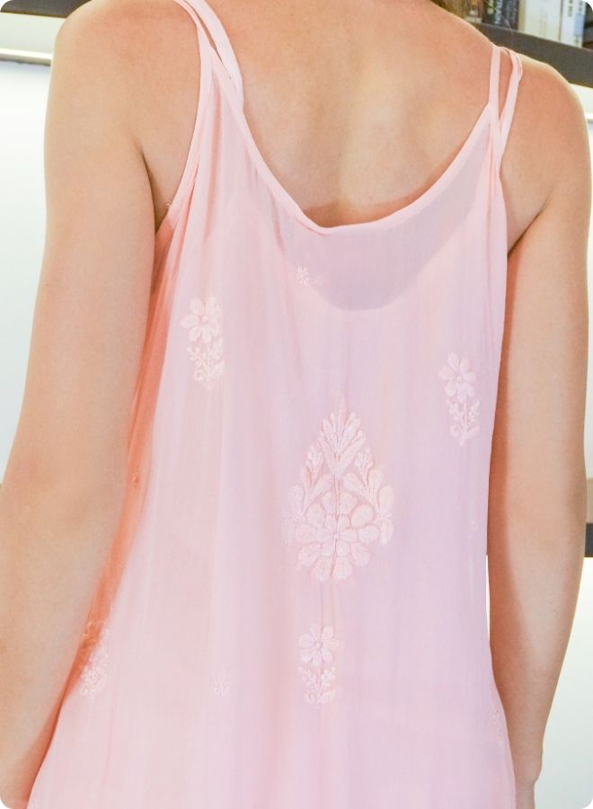 Light Peach Sleeveless Embroidered Kurti