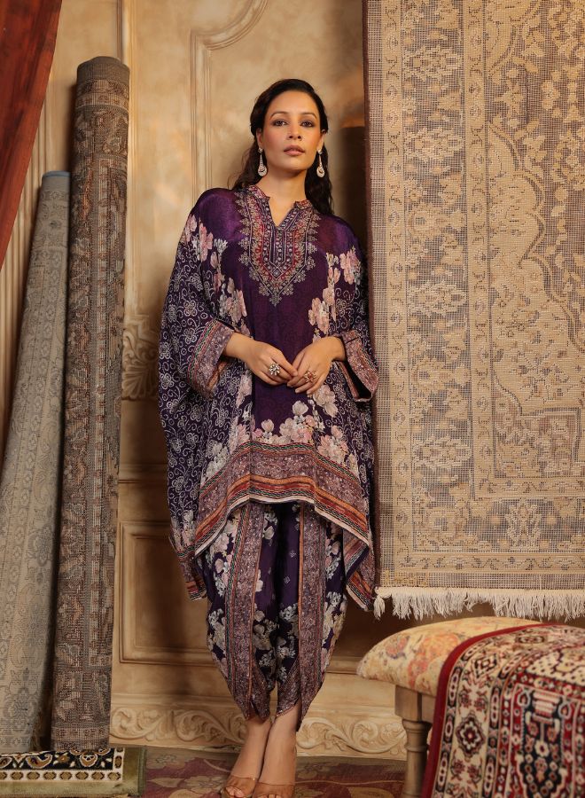 Elegant Purple Floral Kaftan Set