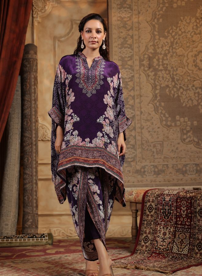 Elegant Purple Floral Kaftan Set