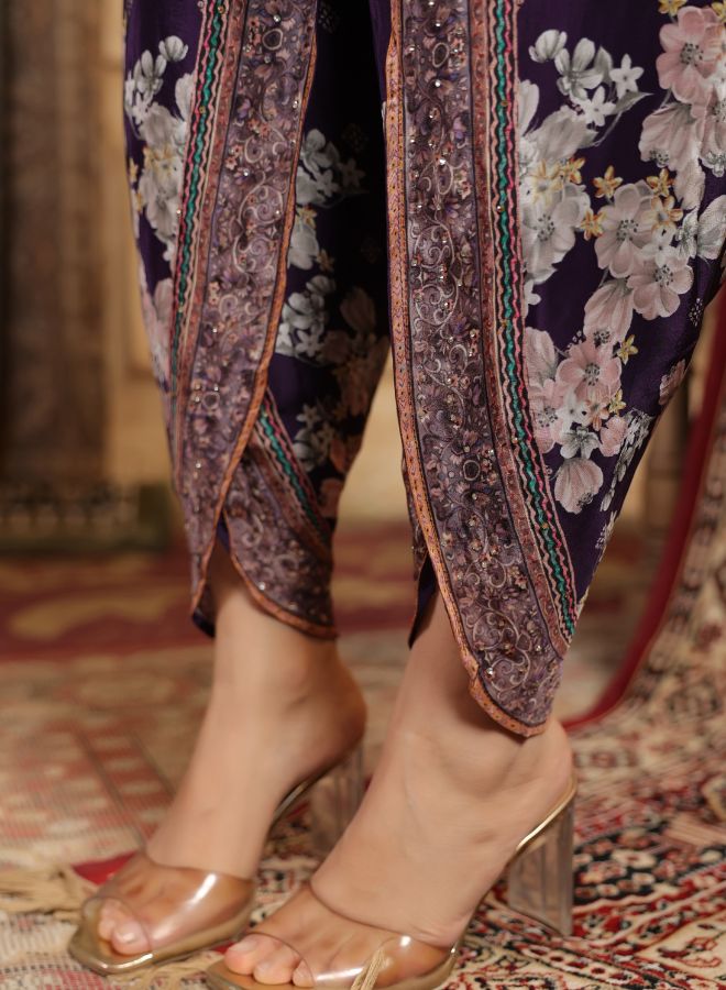 Elegant Purple Floral Kaftan Set