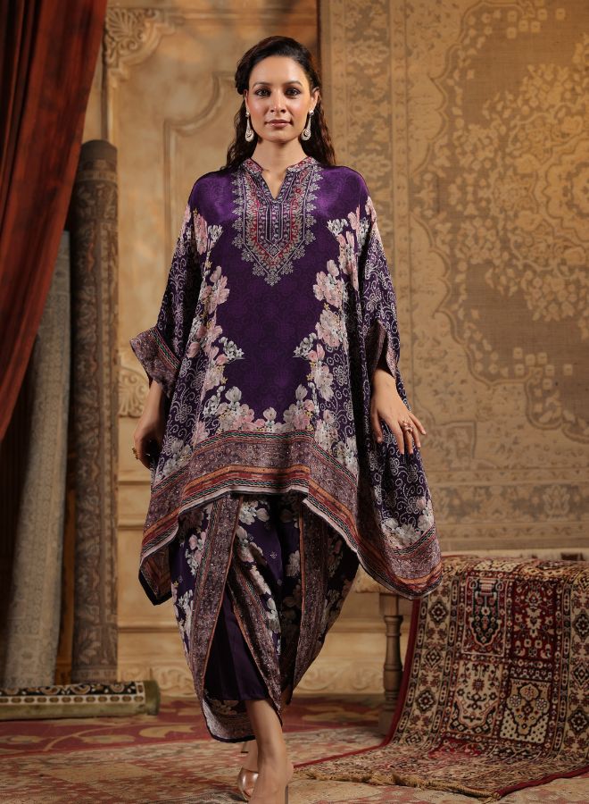 Elegant Purple Floral Kaftan Set