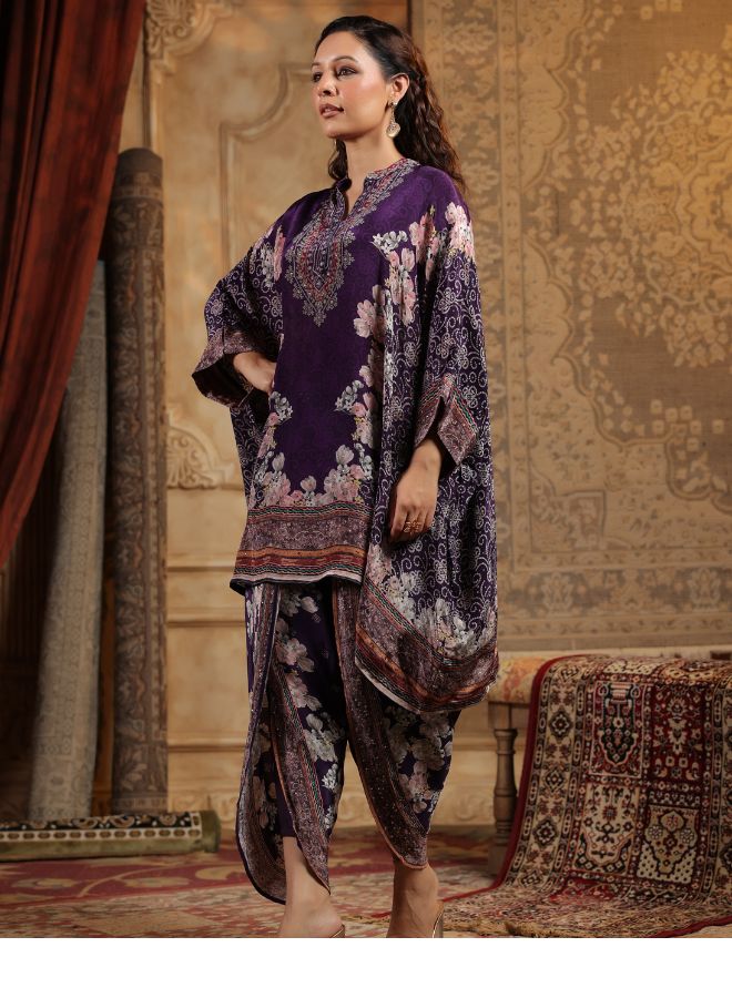 Elegant Purple Floral Kaftan Set