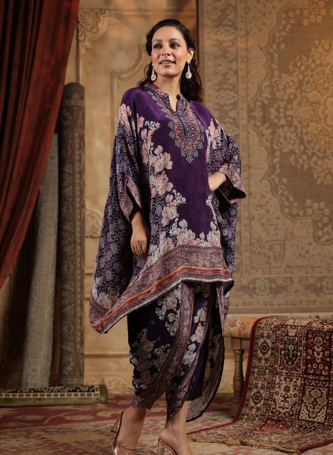 Elegant Purple Floral Kaftan Set