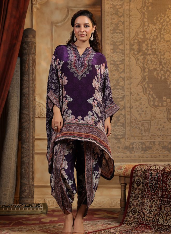 Elegant Purple Floral Kaftan Set