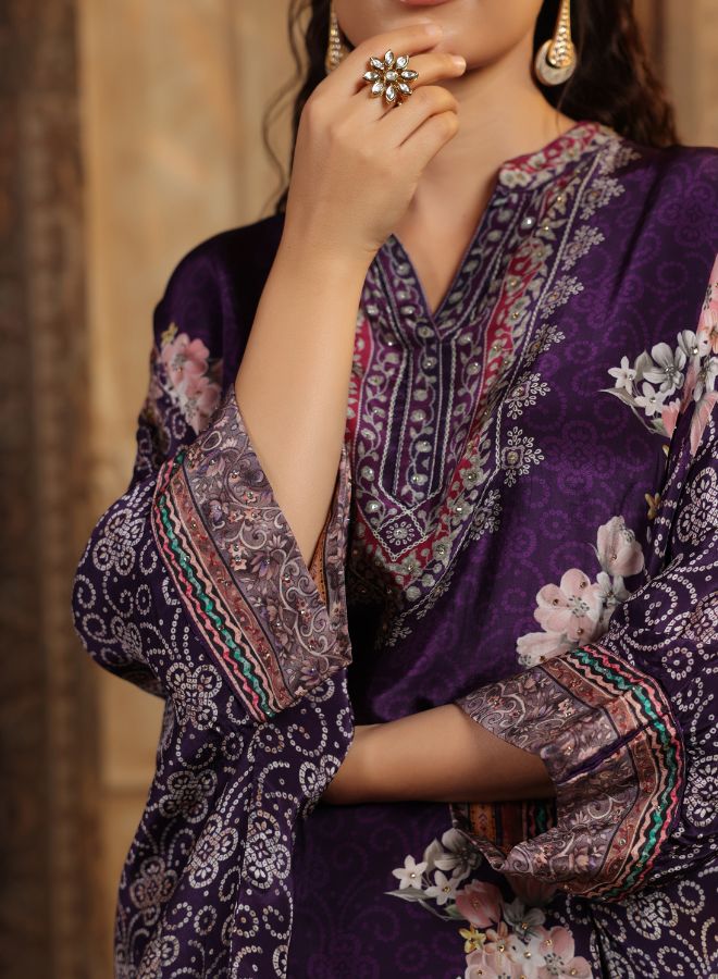 Elegant Purple Floral Kaftan Set