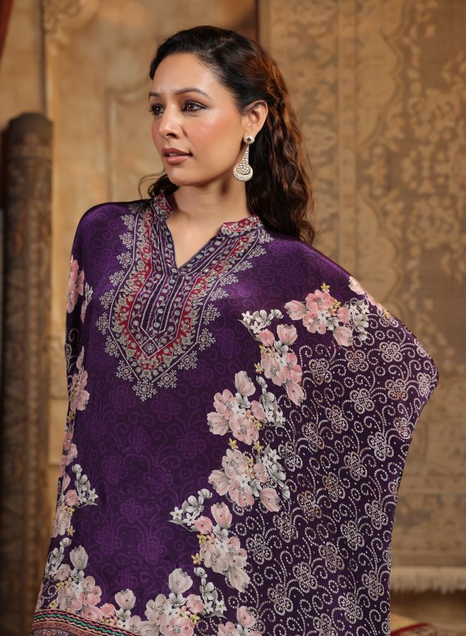 Elegant Purple Floral Kaftan Set