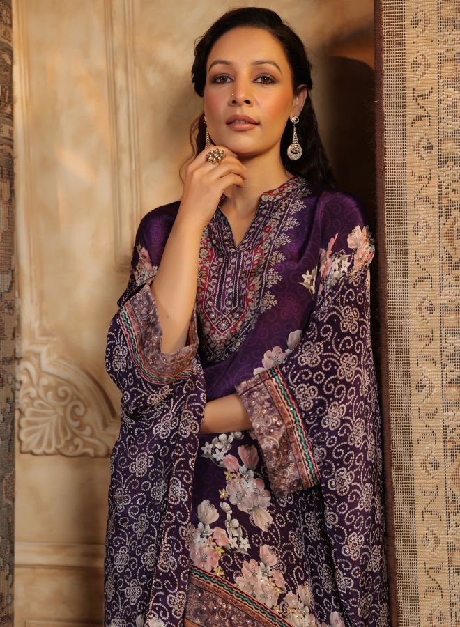 Elegant Purple Floral Kaftan Set