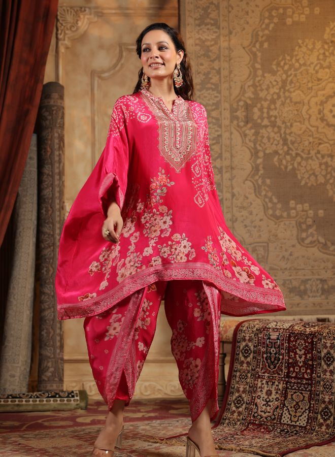 Vibrant Pink Floral Kaftan Set