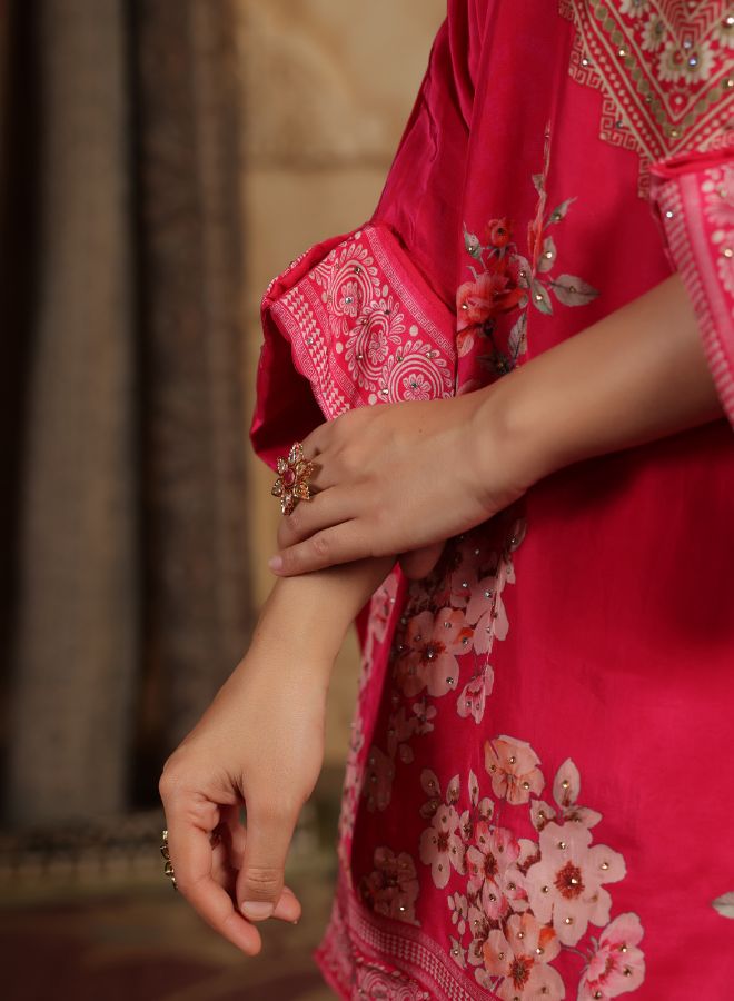 Vibrant Pink Floral Kaftan Set