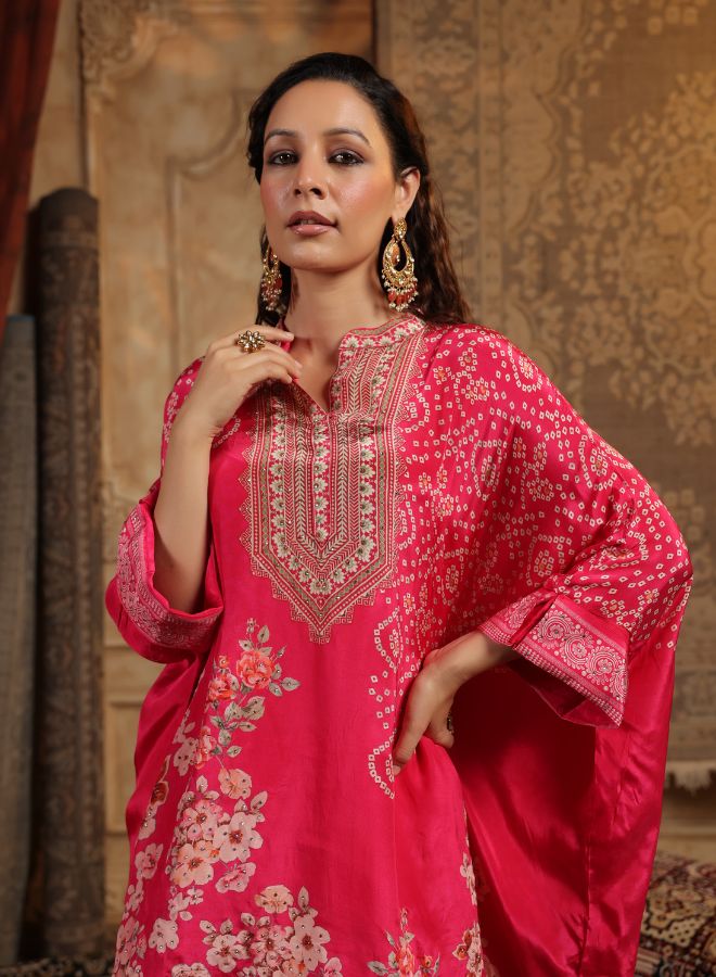 Vibrant Pink Floral Kaftan Set