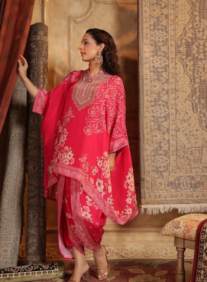 Vibrant Pink Floral Kaftan Set