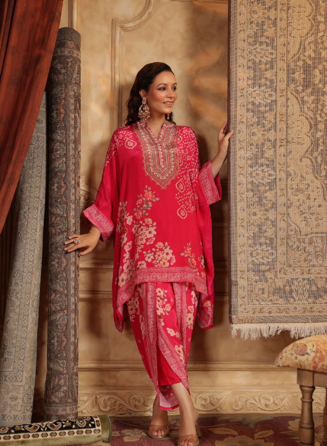Vibrant Pink Floral Kaftan Set
