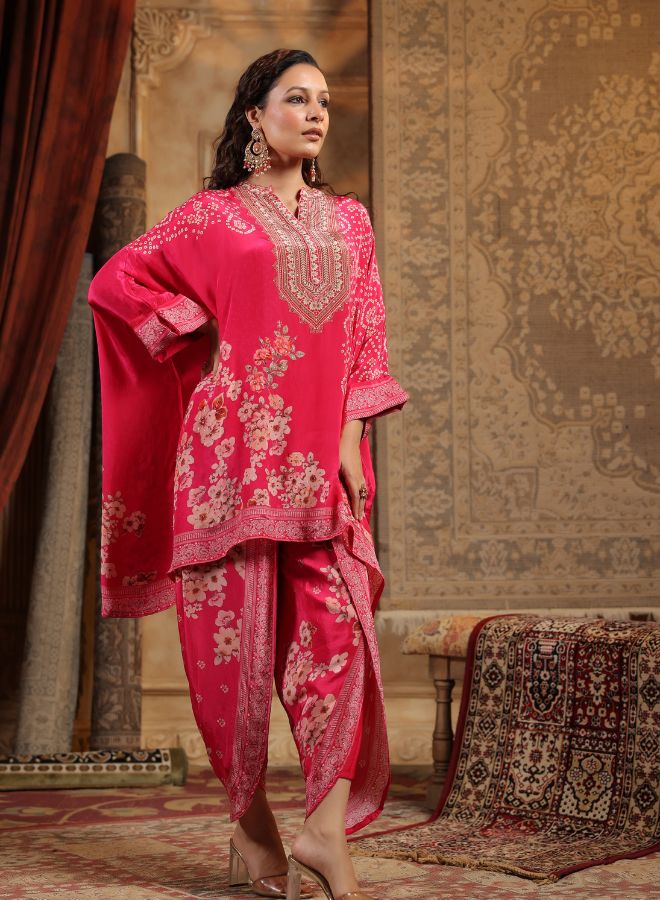 Vibrant Pink Floral Kaftan Set