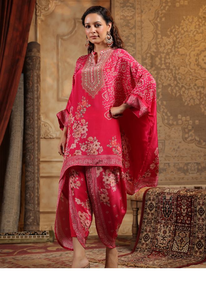 Vibrant Pink Floral Kaftan Set