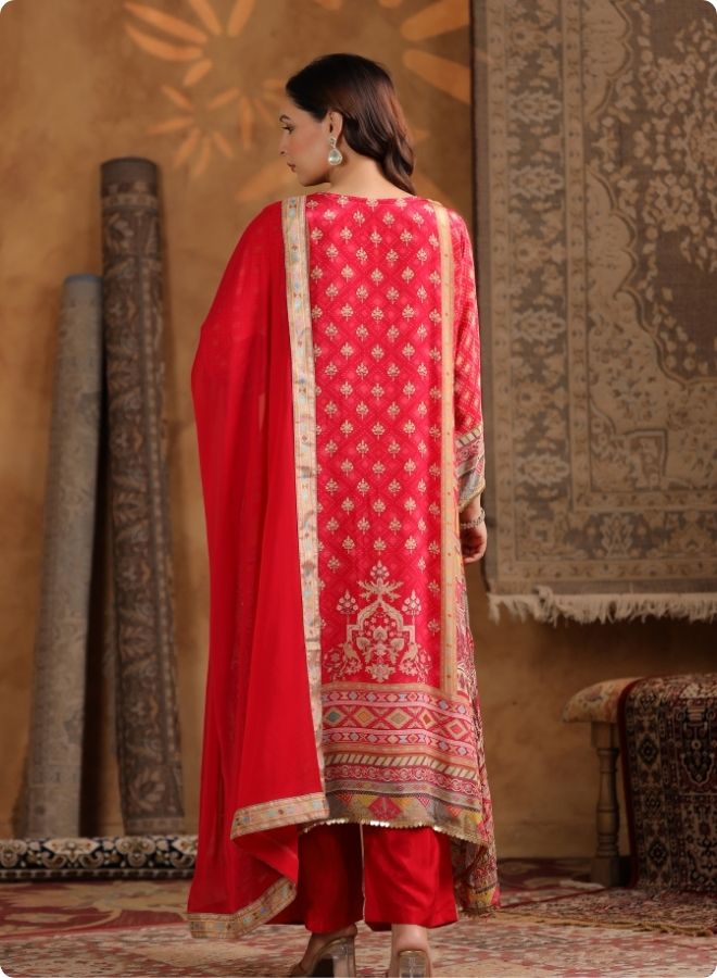 Red Embroidered Festive Suit Set