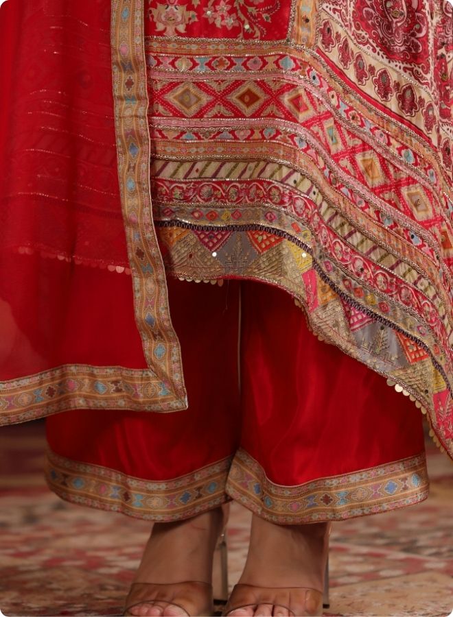 Red Embroidered Festive Suit Set