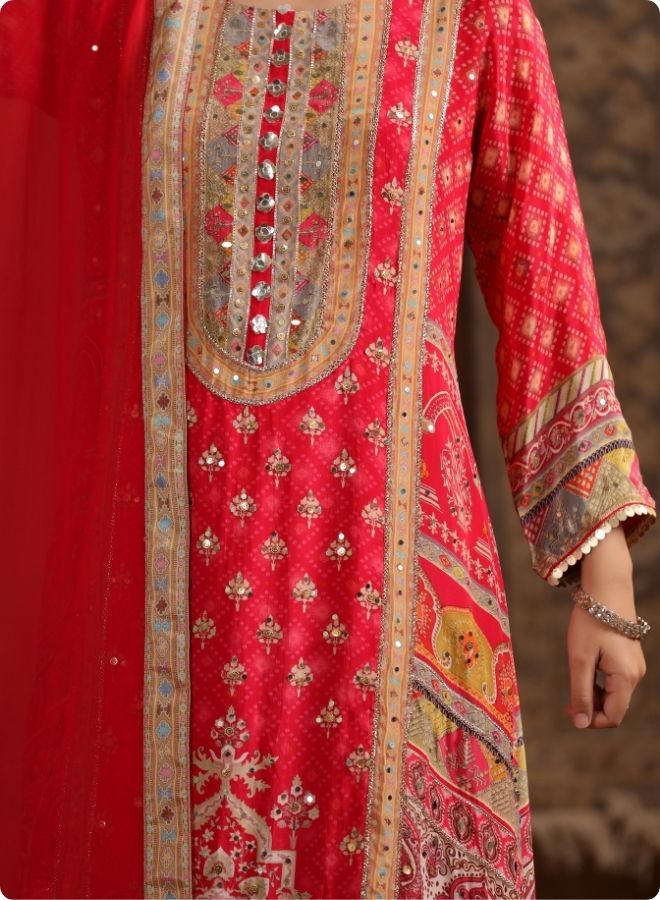 Red Embroidered Festive Suit Set