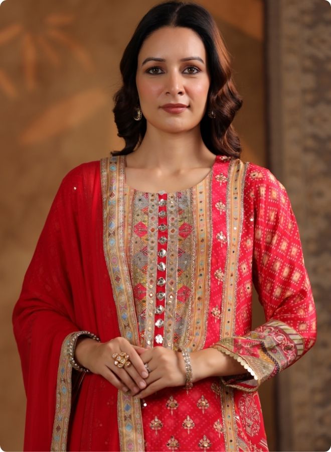 Red Embroidered Festive Suit Set