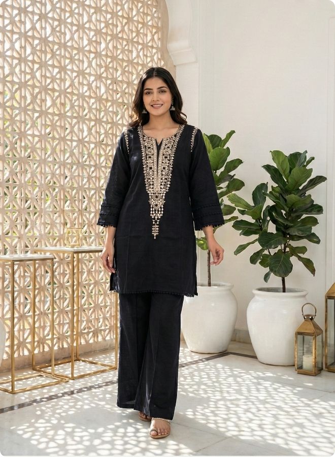 Blue Embroidered Straight Kurta Set