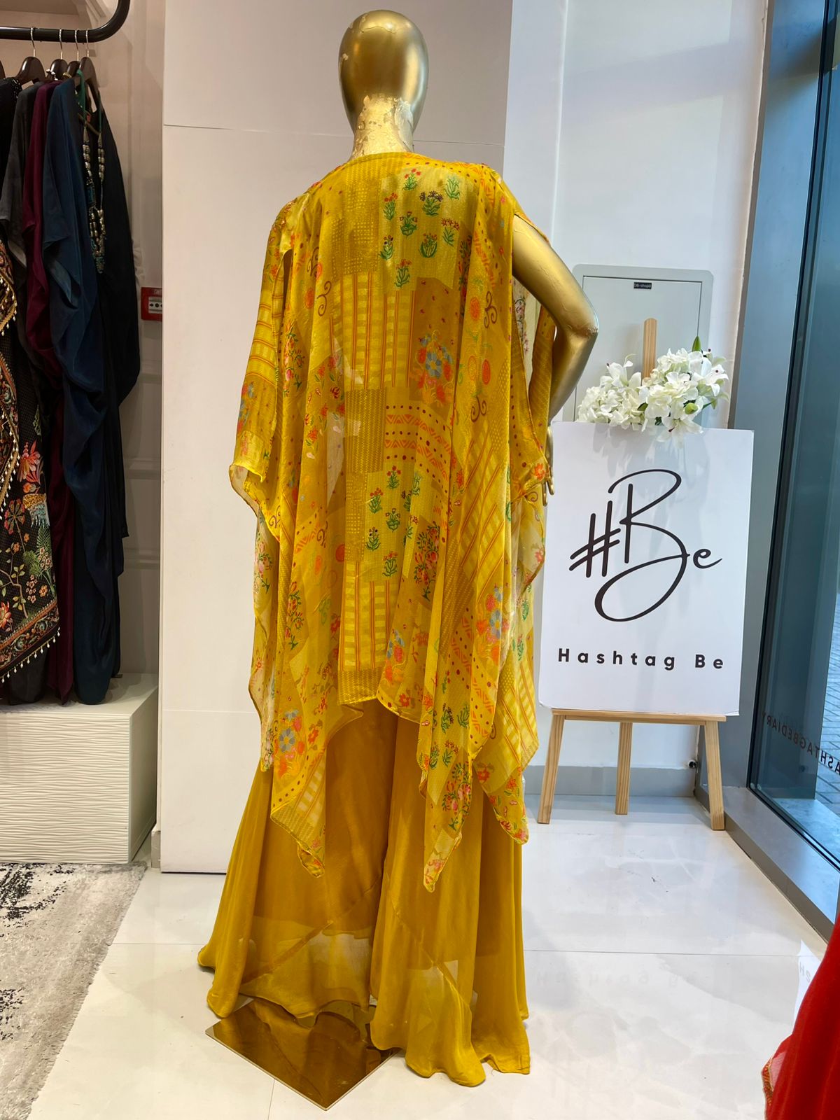 Mustard Embroidered Cape Palazzo Set