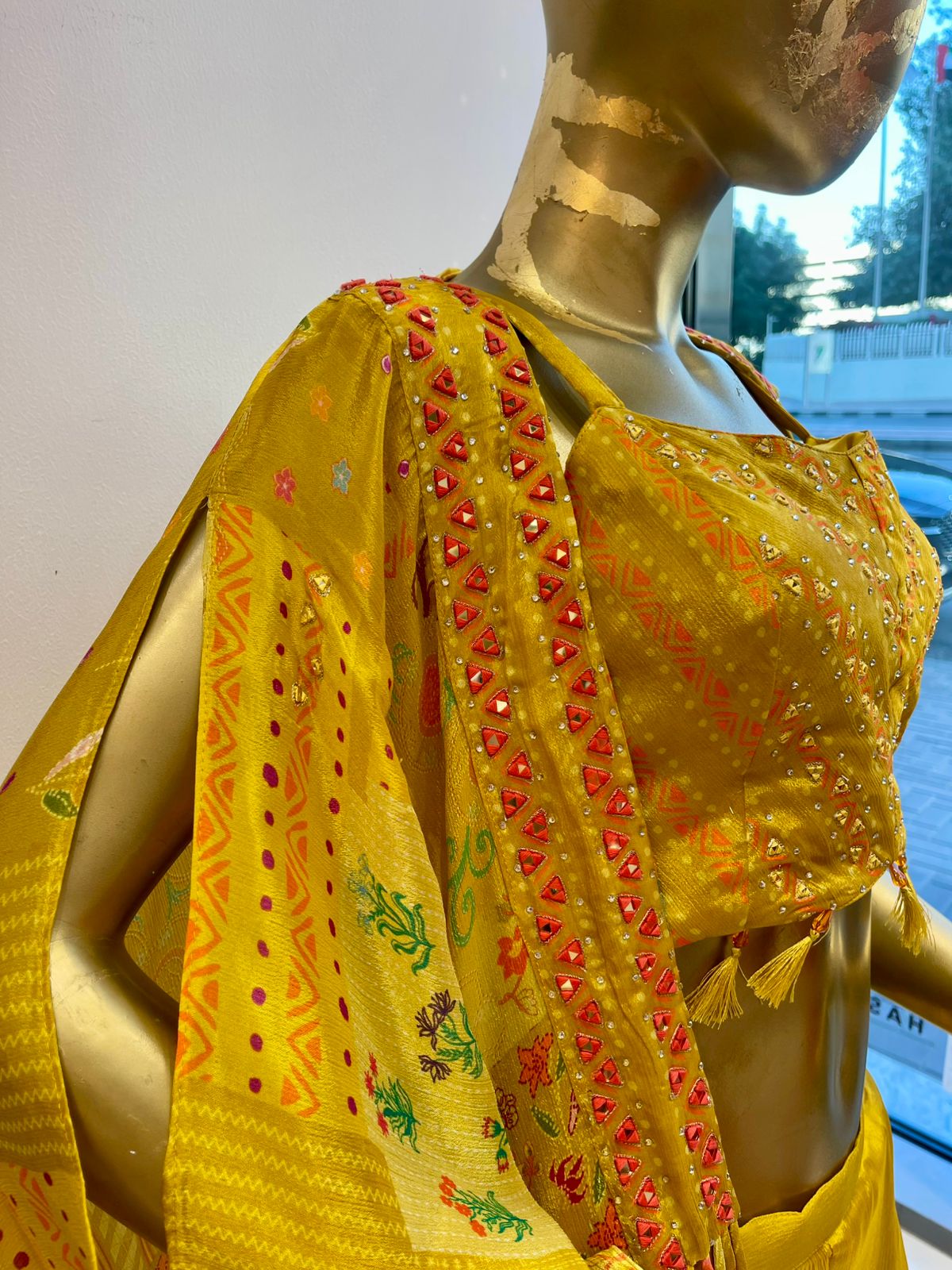 Mustard Embroidered Cape Palazzo Set