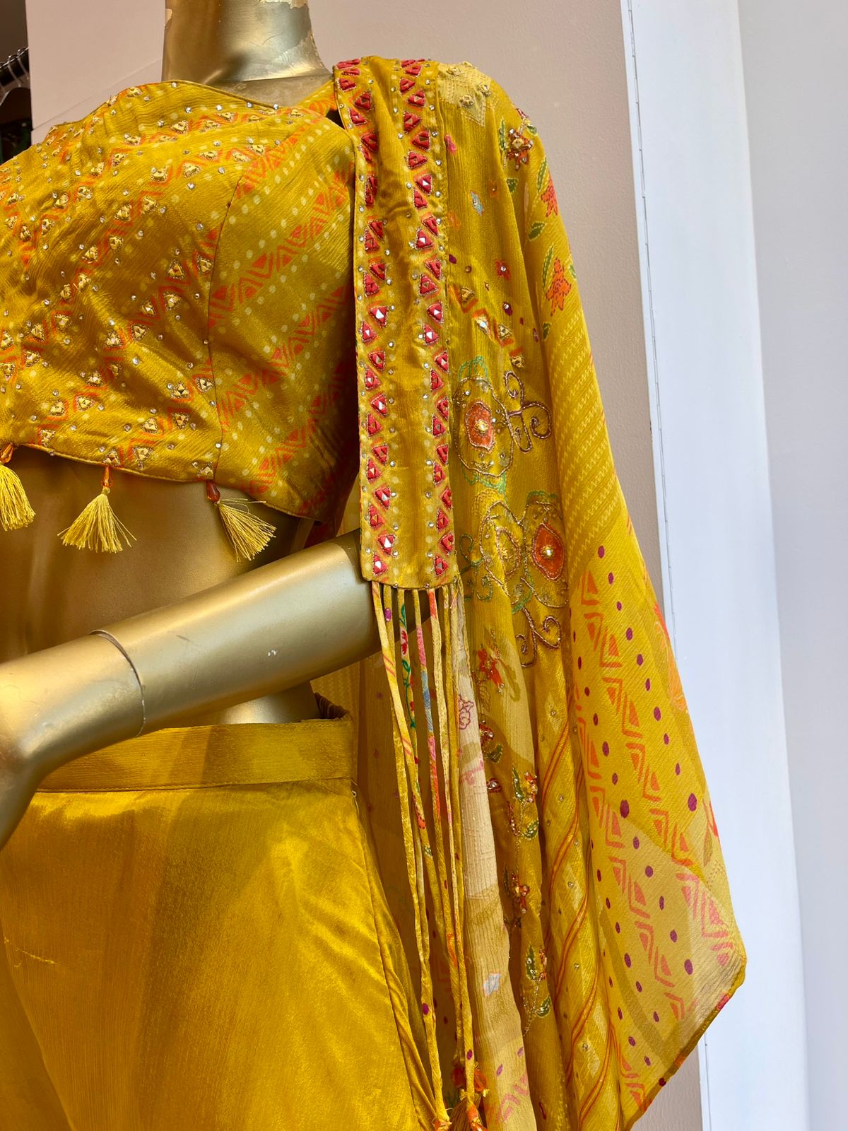 Mustard Embroidered Cape Palazzo Set