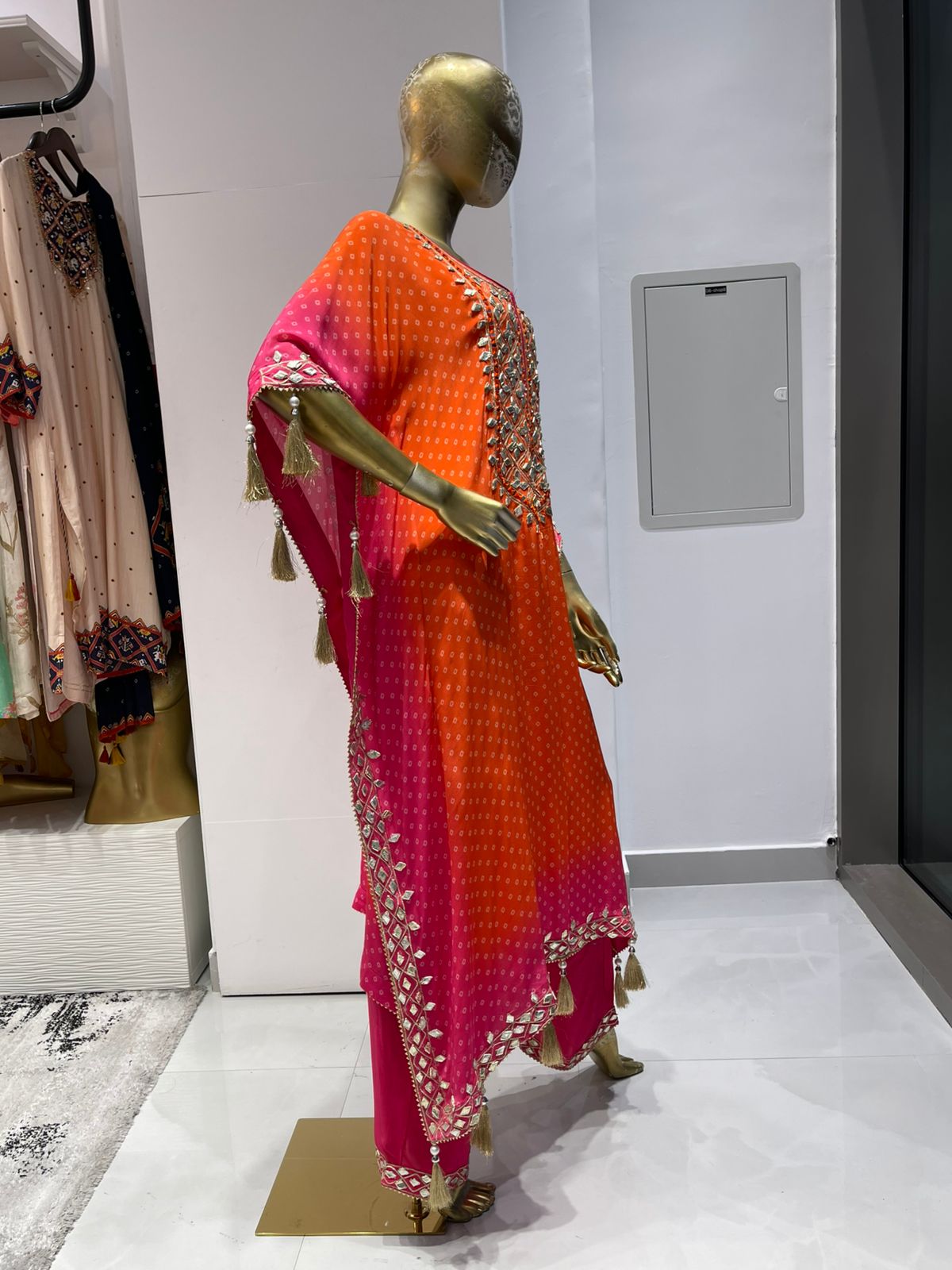 Orange Ombre Bandhani Print Women Kaftan