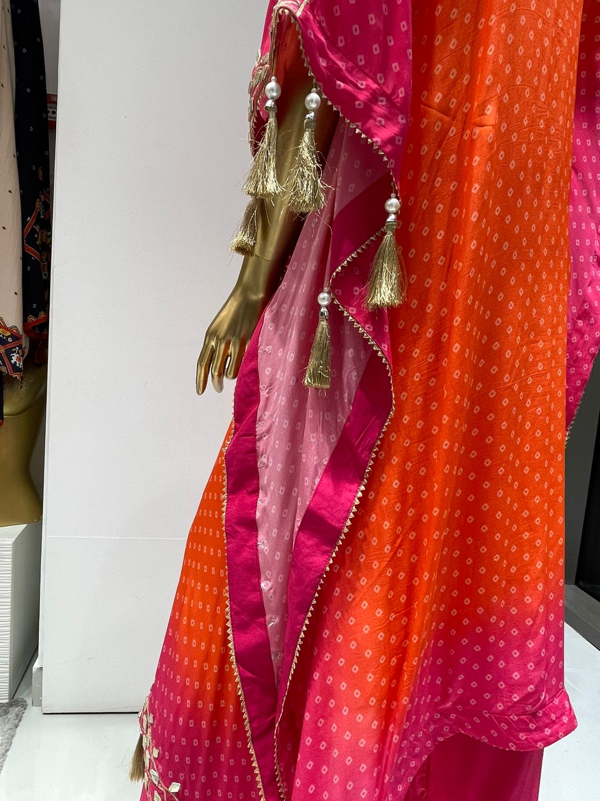 Orange Ombre Bandhani Print Women Kaftan