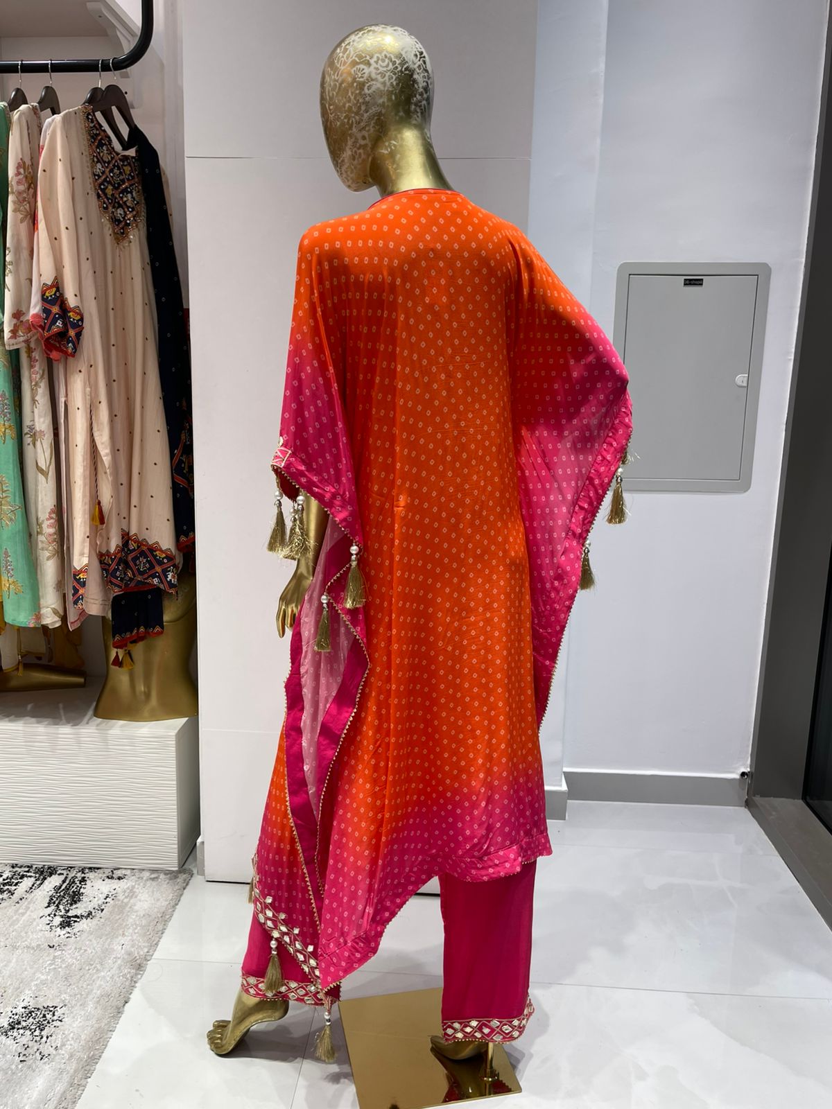 Orange Ombre Bandhani Print Women Kaftan