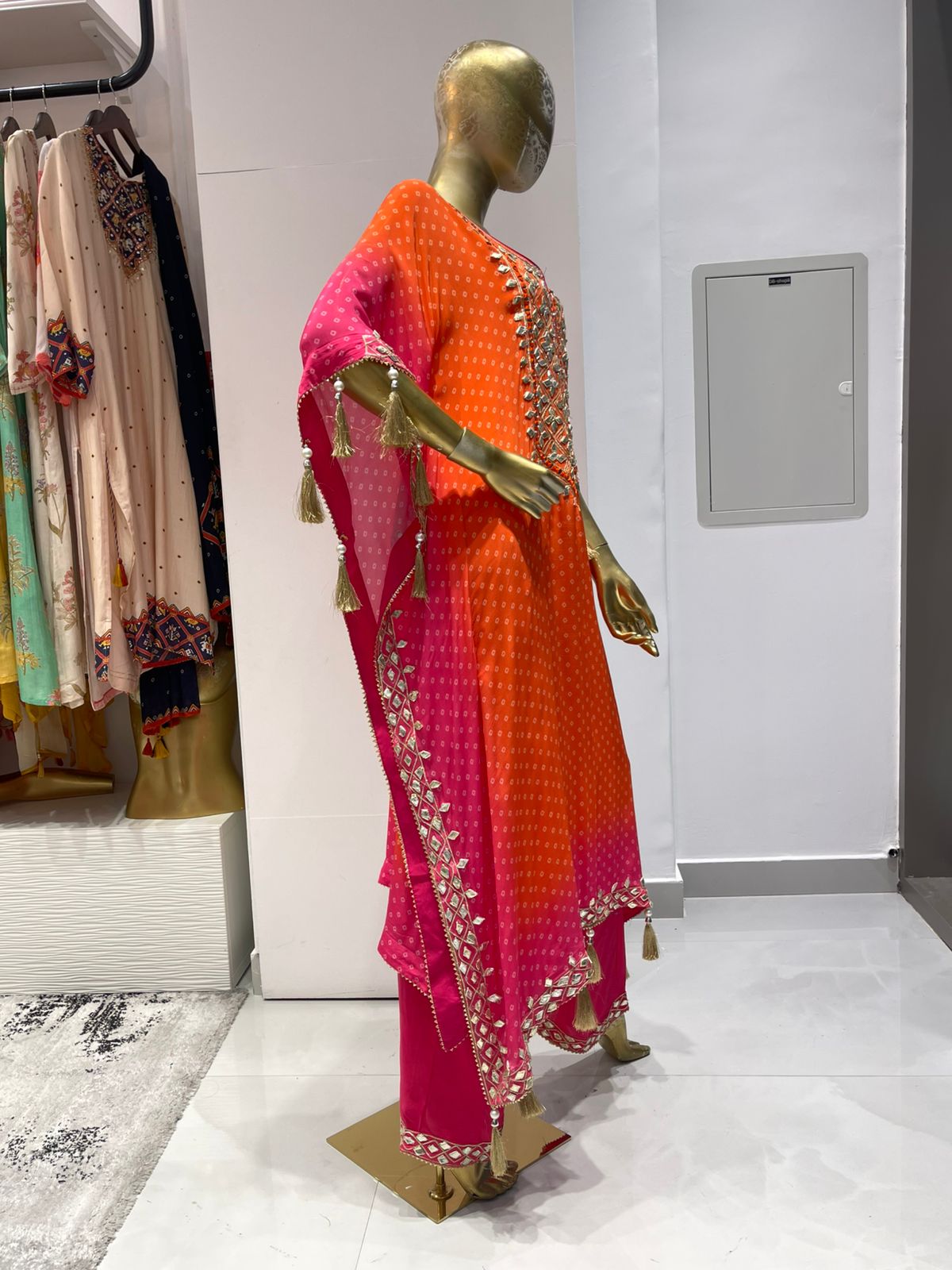 Orange Ombre Bandhani Print Women Kaftan