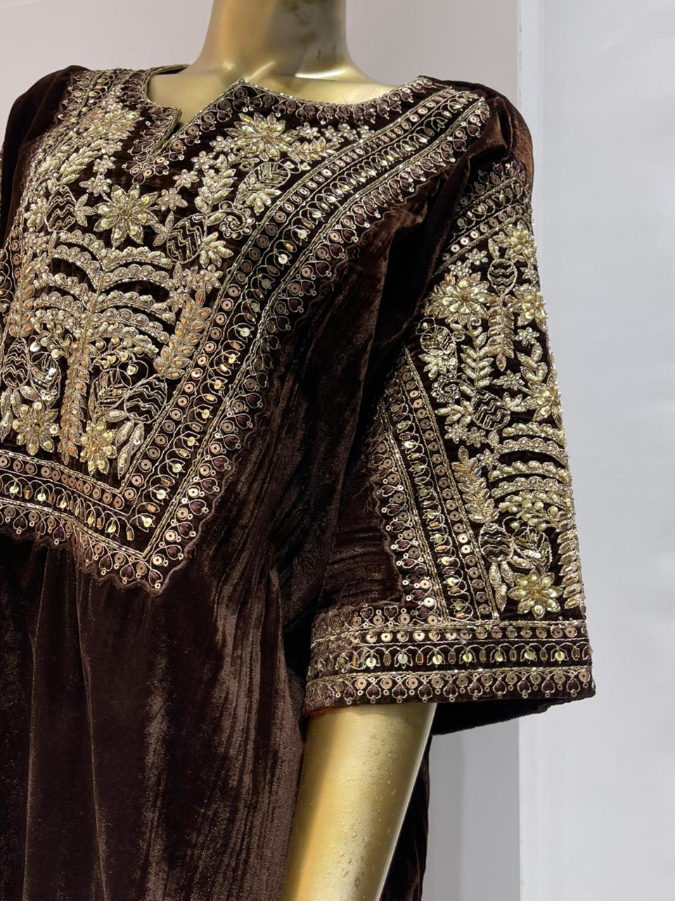 Brown Embroidered Women Kurta Set
