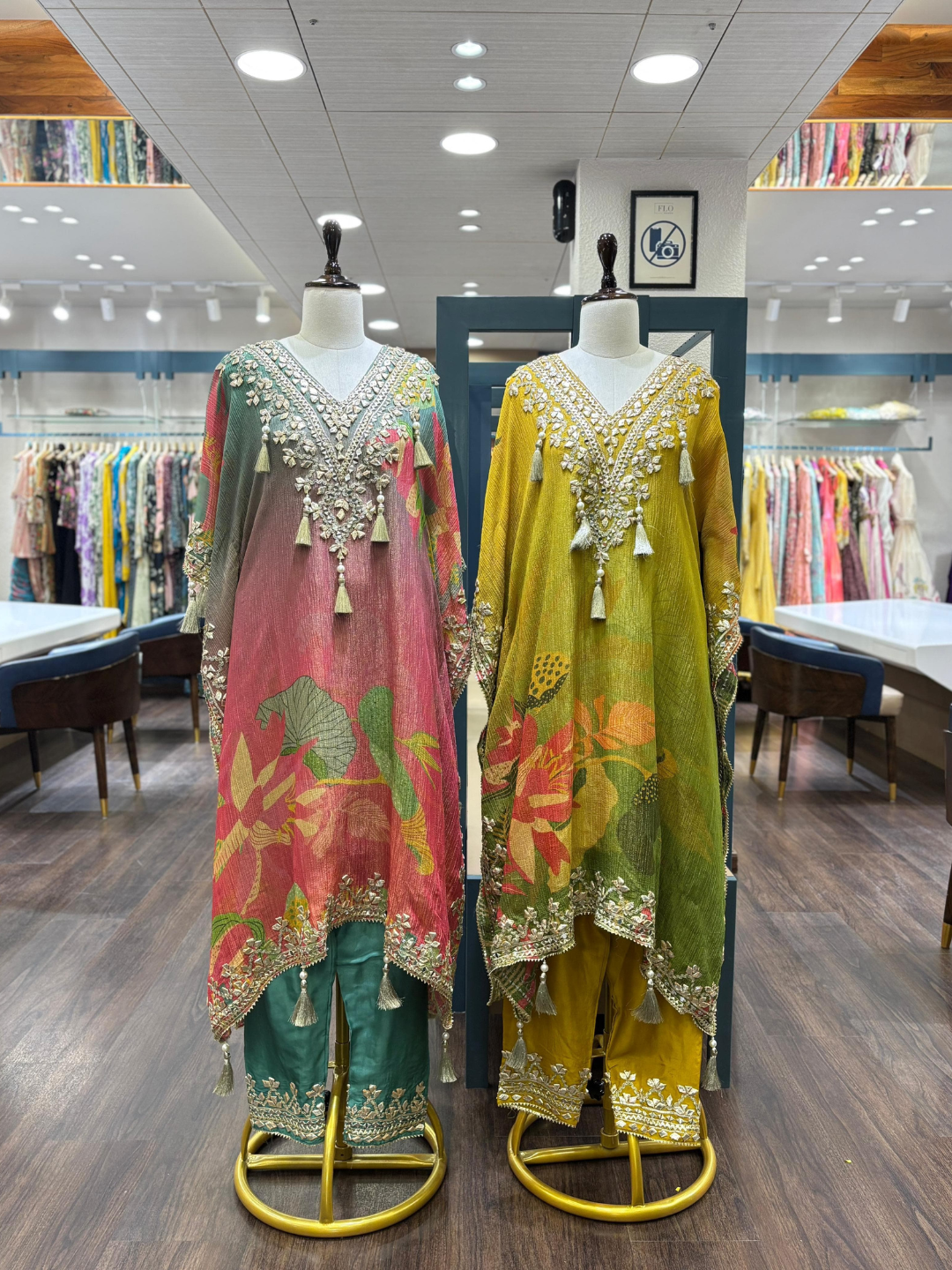Sea Green Embroidered Kaftan Set
