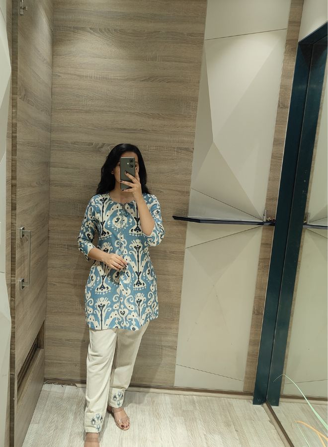 Turquoise Ikat Print Cotton Co-ord Set