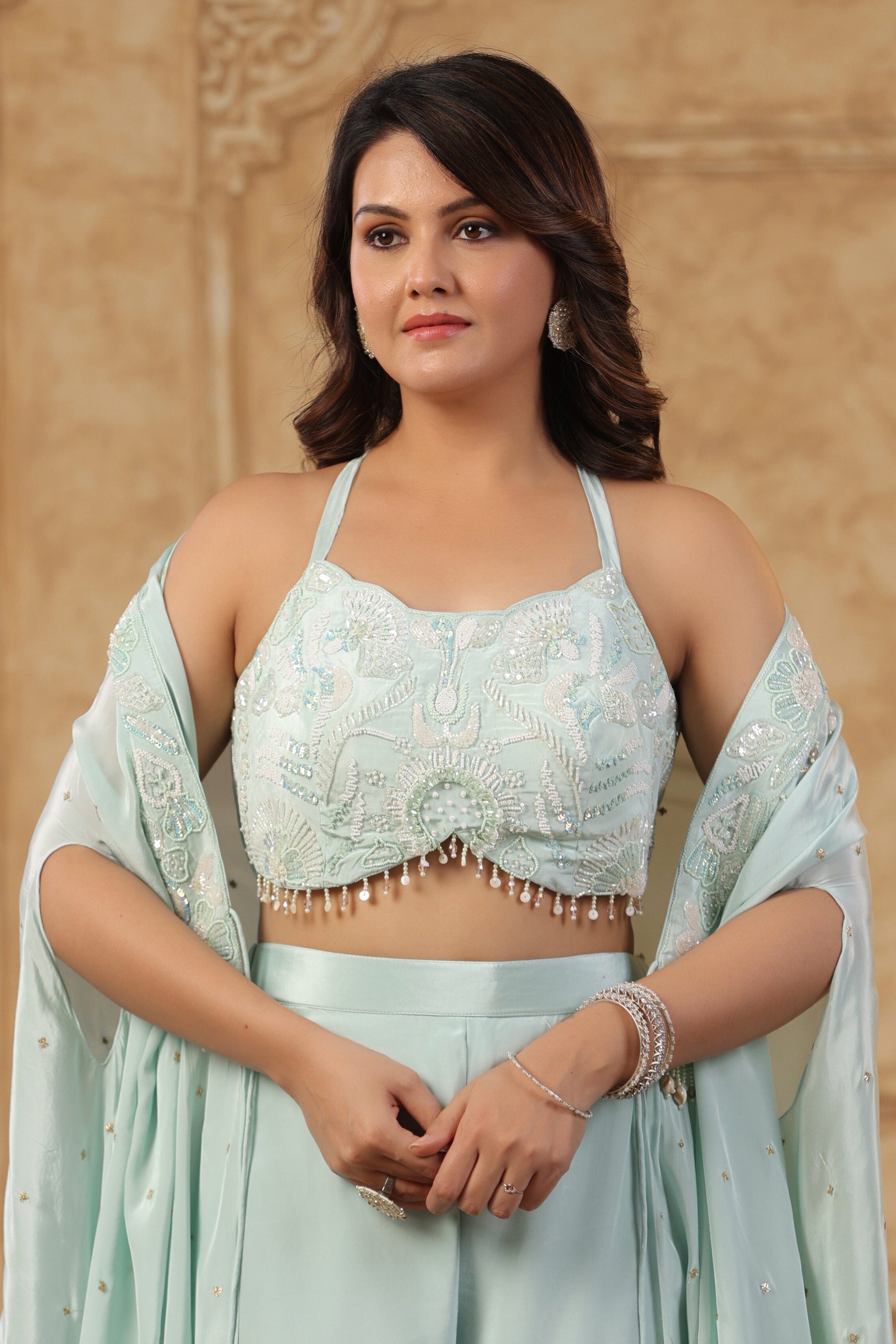 Lavender Embroidered Women Cape Set