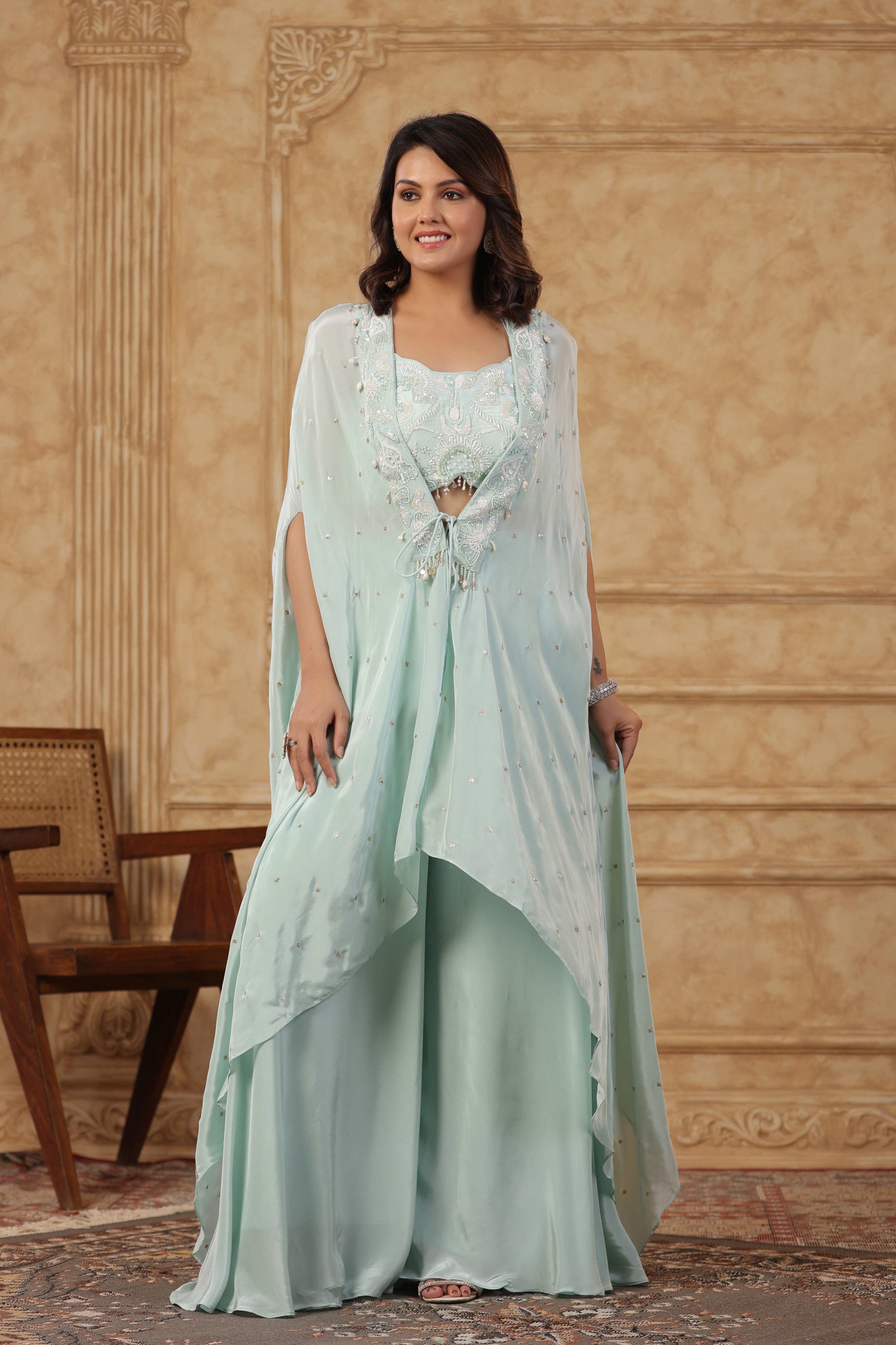Lavender Embroidered Women Cape Set