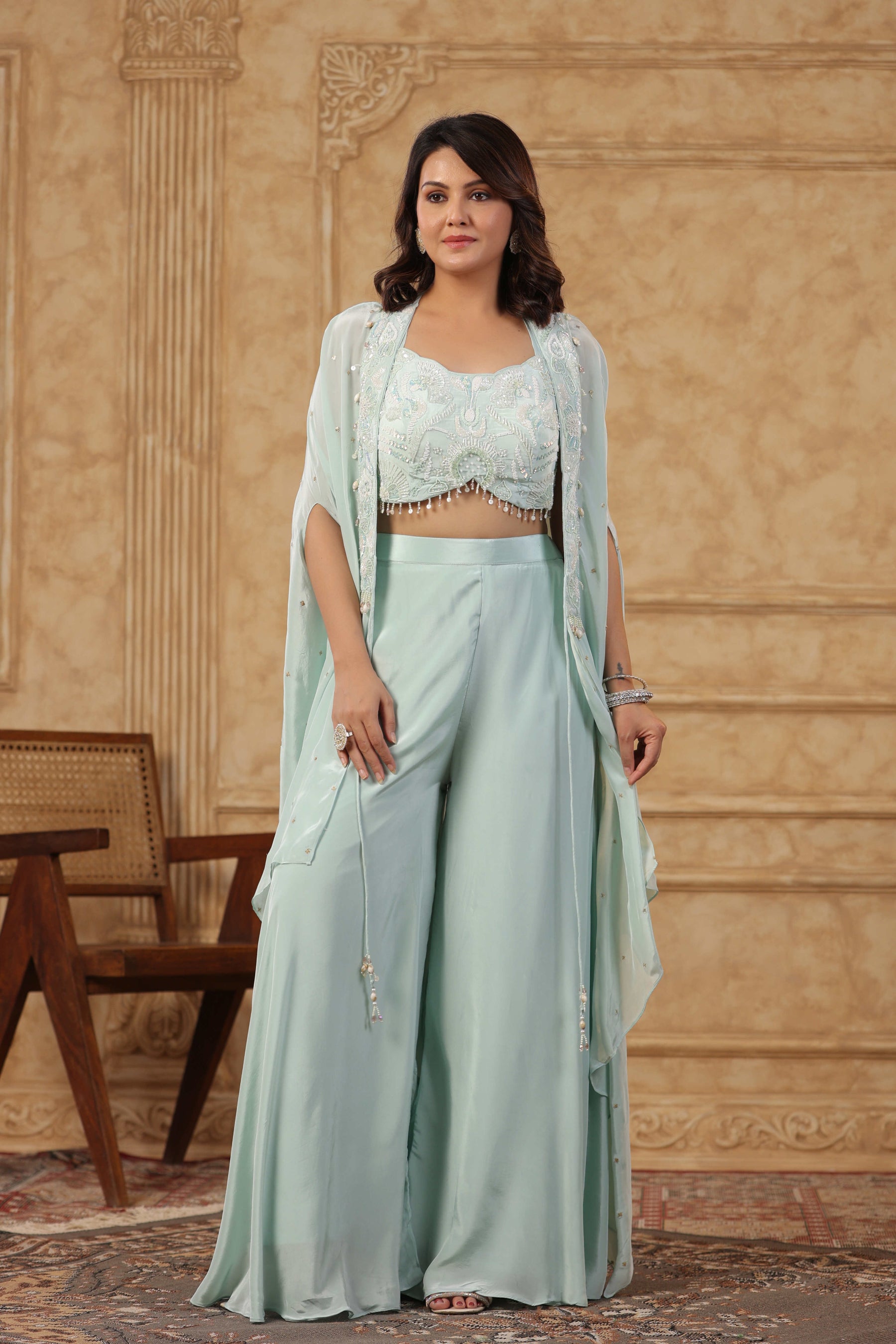 Lavender Embroidered Women Cape Set