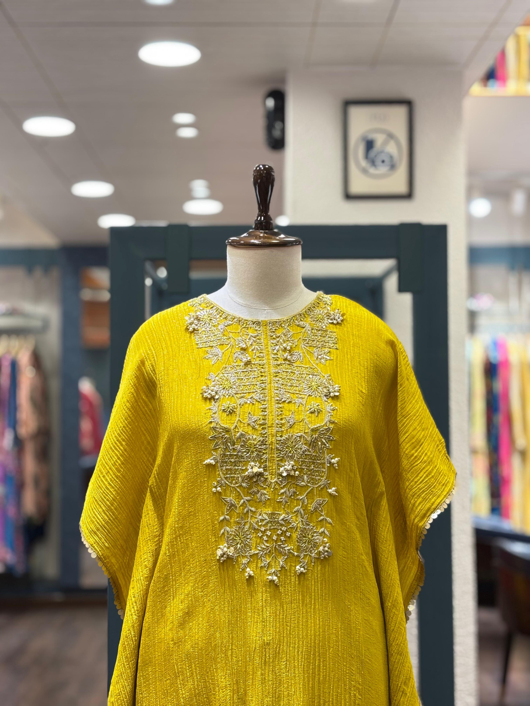 Mustard Embroidered Kaftan Set