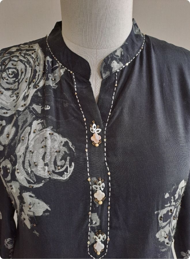 Black Floral Printed Kurta Set