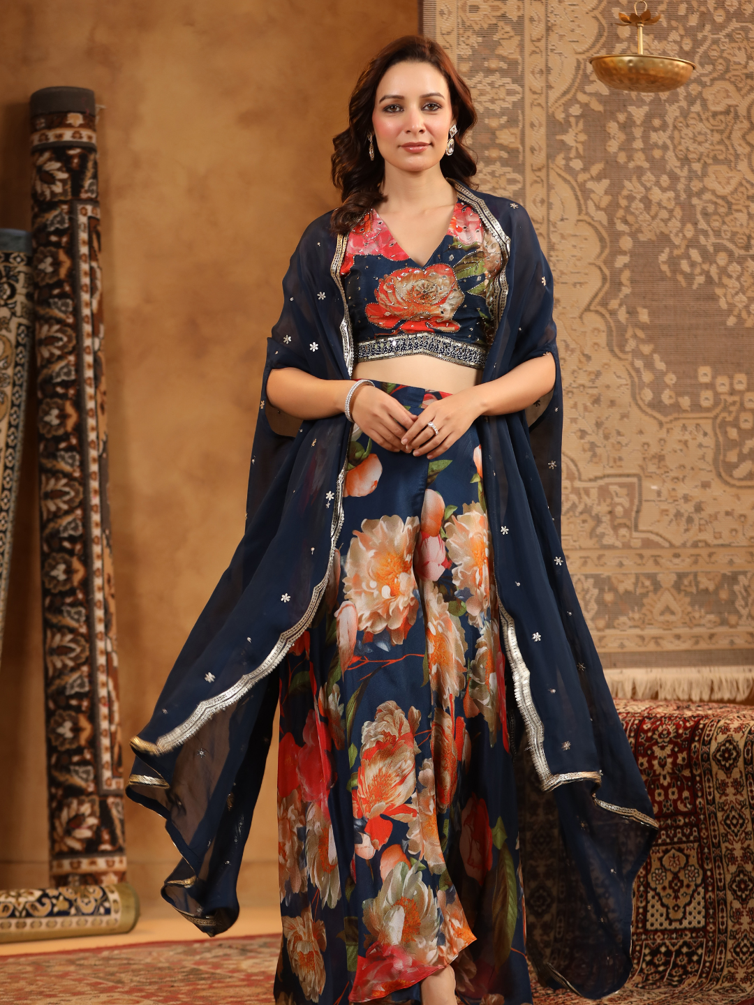 Elegant multi-colored Navy Blue Coord Set