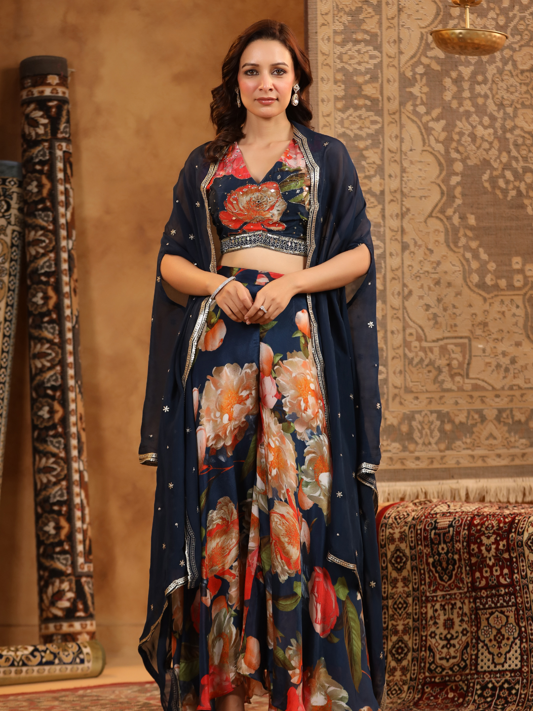 Elegant multi-colored Navy Blue Coord Set