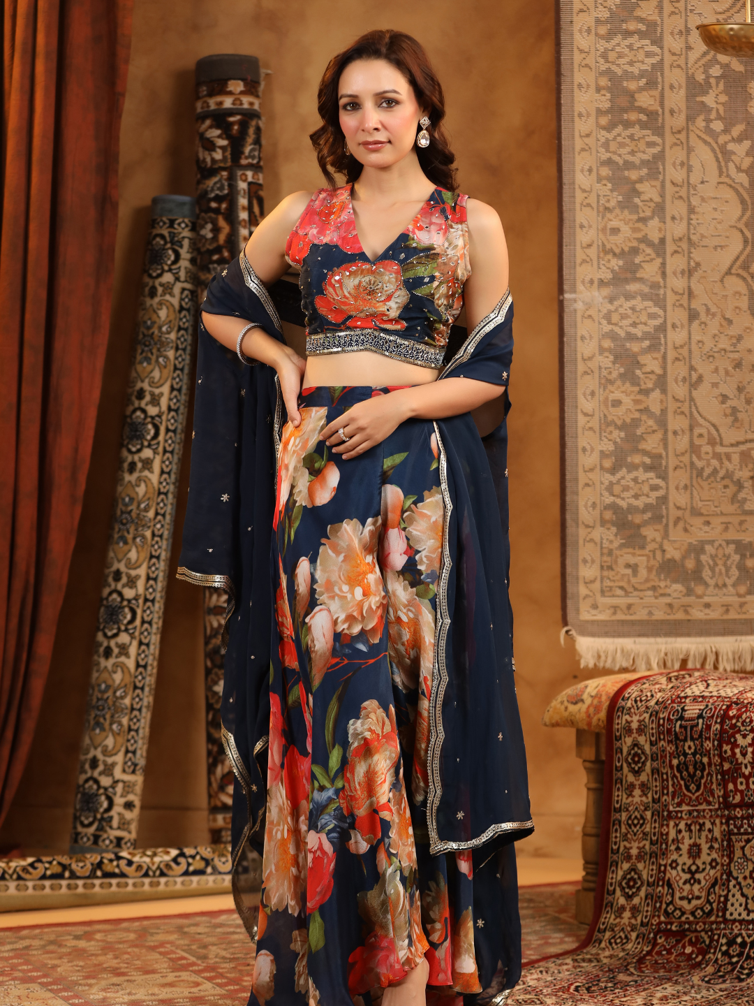 Elegant multi-colored Navy Blue Coord Set