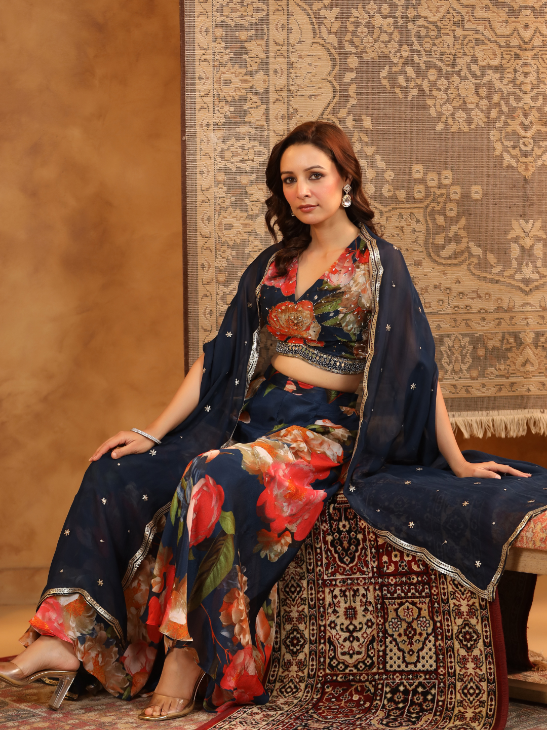 Elegant multi-colored Navy Blue Coord Set